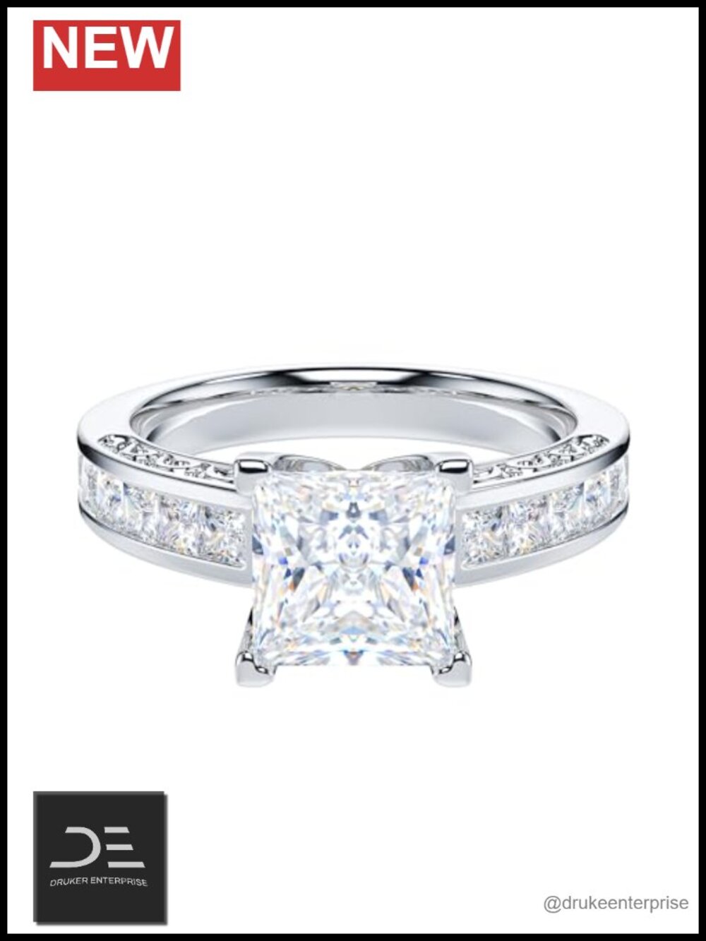 Genuine Moissanite Princess Cut Sterling Silver Filigree Engagement Ring 1.5ct